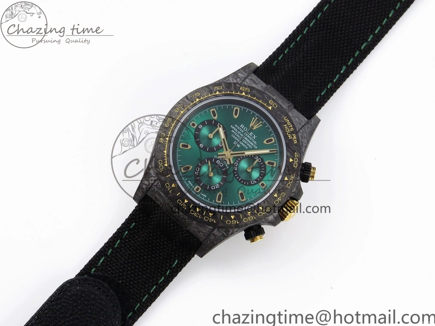Carbon on YG Green DIWF Daytona A7750 Strap Nylon and Edition DIW Black Case Dial Bezel 0926